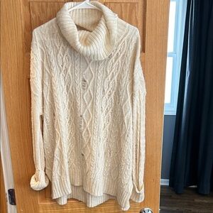 Free People Cream Cable Knit Turtleneck Sweater